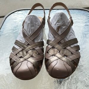 Gold, pewter sandals by earth origin